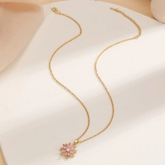 Floral Radiance Rhinestone Pendant Necklace - Picture 2 of 5